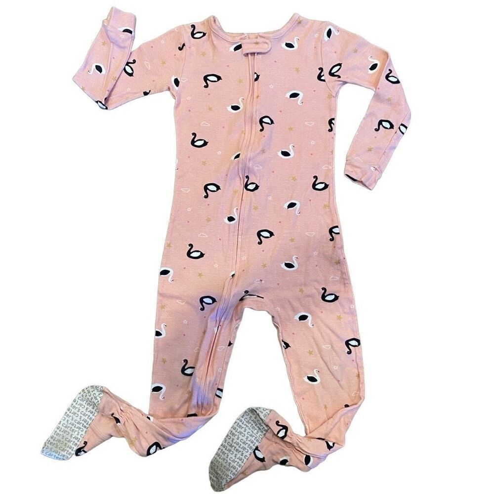 Carters One Piece Footed Pajamas Peach Swan Star Pattern Snug Fit Size 5T - Picture 1 of 9